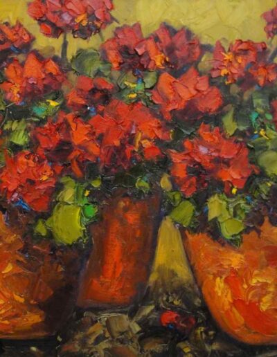 Red Geraniums in Ceramic Pots