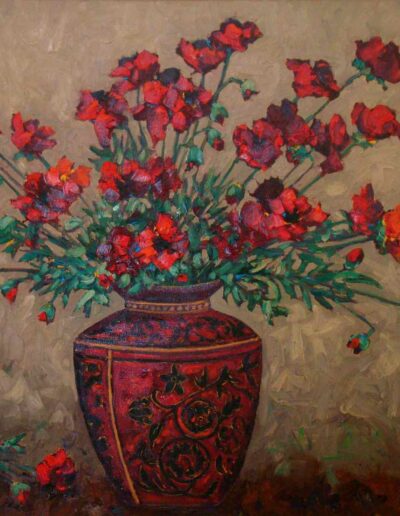 Red Poppies in Oriental Vase