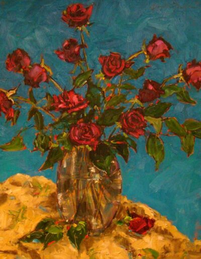 Red Roses on Turquoise