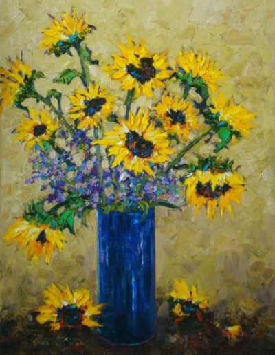 Sunflower in Blue Vase