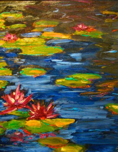 Water Lilies on Blue