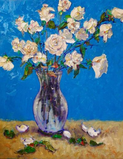 White Roses on Cerulean Blue